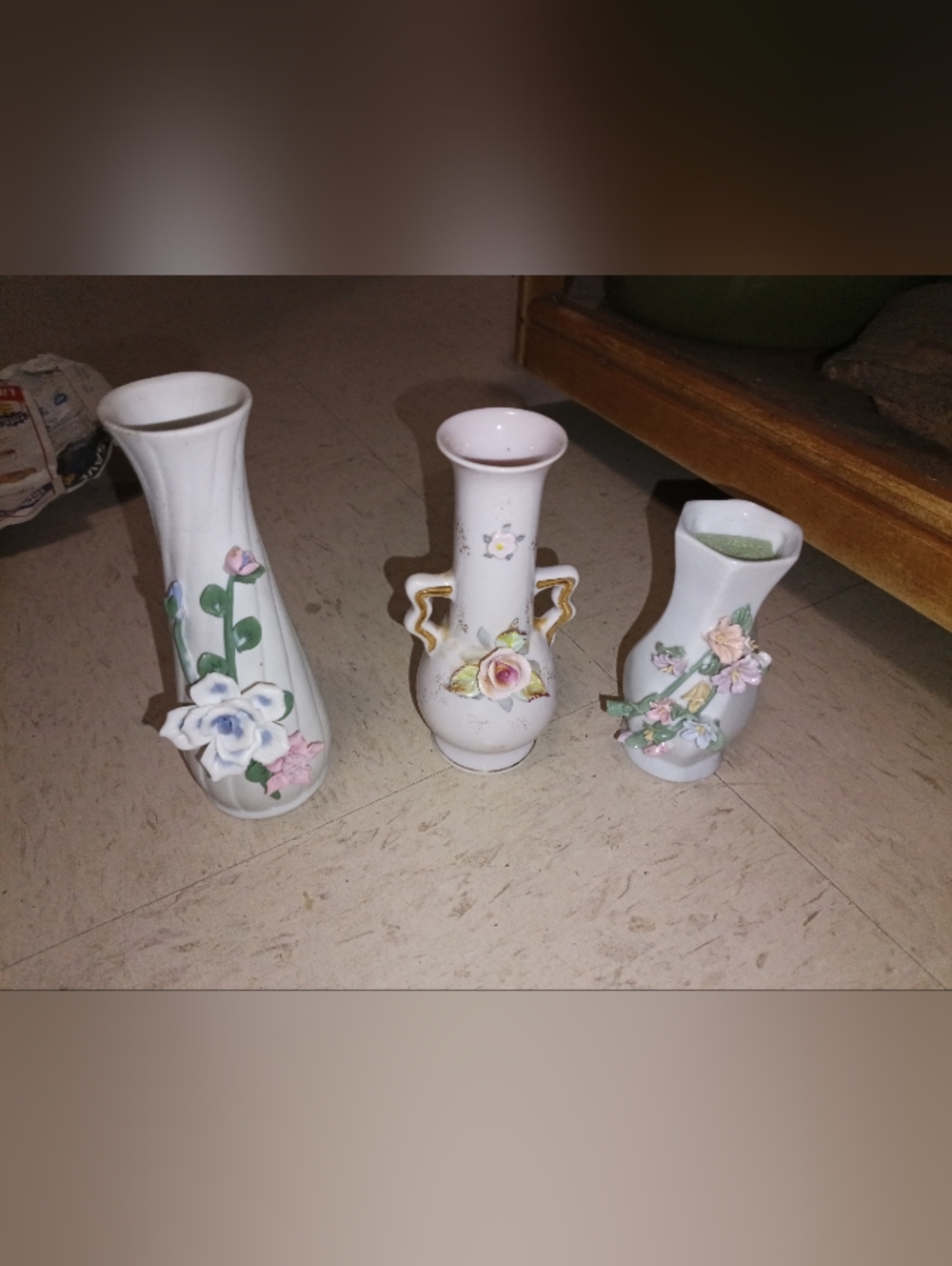 White Floral Porcelain Bud Vase with Hand-Applied Roses